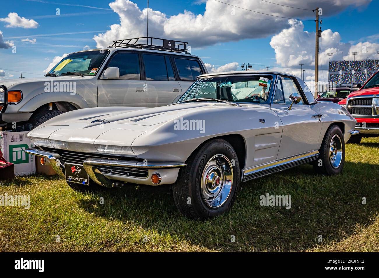 Daytona Beach, FL - November 28, 2020: Low perspective front corner view of a 1964 Chevrolet Corvette Sting Ray Hardtop Coupe at a local car show. Stock Photo