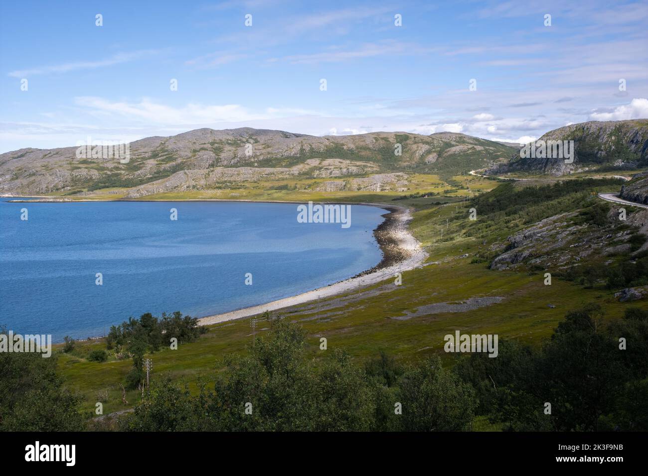 Wonderful landscapes in Norway. Nord-Norge. Beautiful scenery of Lebesby coastline in the Troms og Finnmark. Sunny day. Selective focus Stock Photo