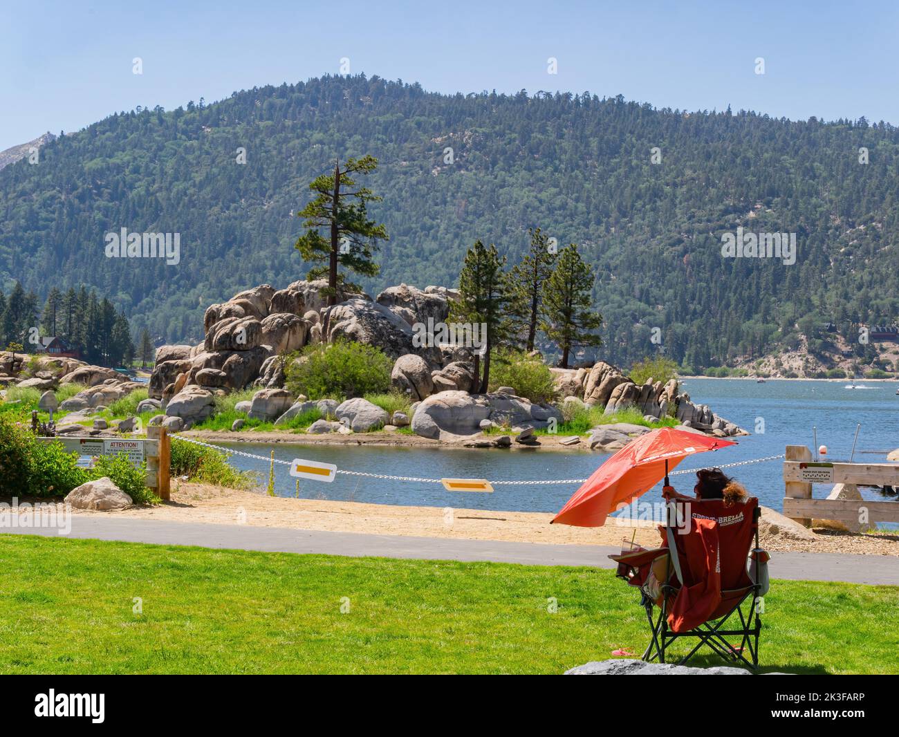 Los Angeles, JUL 21 2014 People relax in the Boulder Bay Park of Big