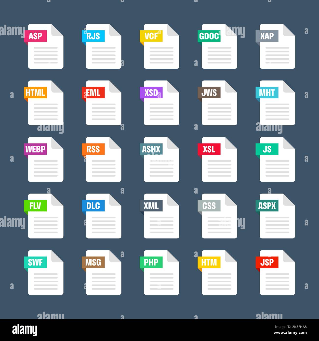 Common system file formats. Document types and extensions. Flat style ...