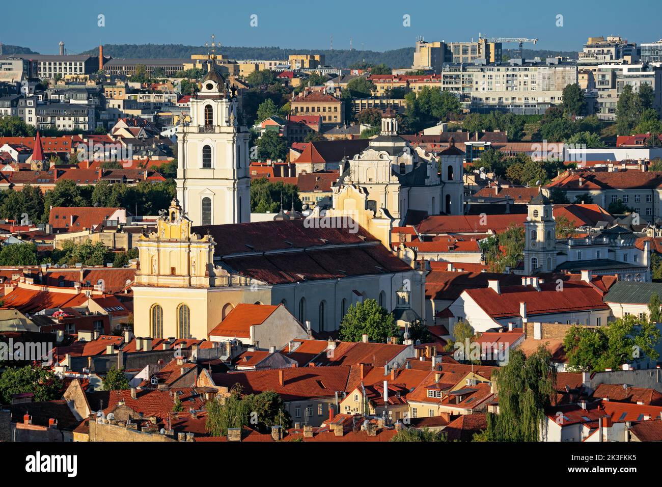 Lithuania, Vilna - Vilnius - Wilno - Panorama of Vilnius Old Town, Church of St. Johns and Vilnius University Stock Photo