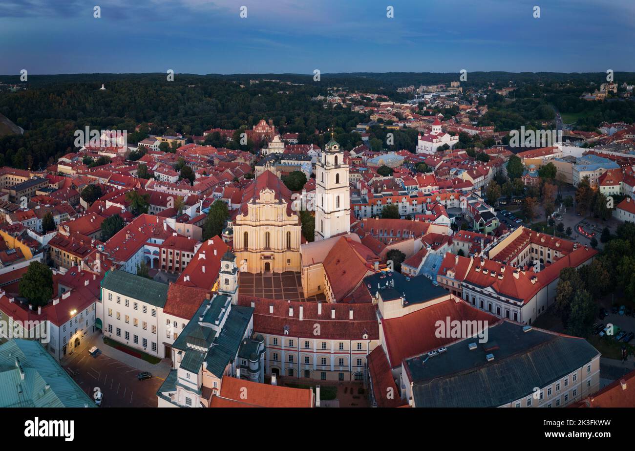 Lithuania, Vilna - Vilnius - Wilno - Panorama of Vilnius Old Town and Church of St. Johns Stock Photo