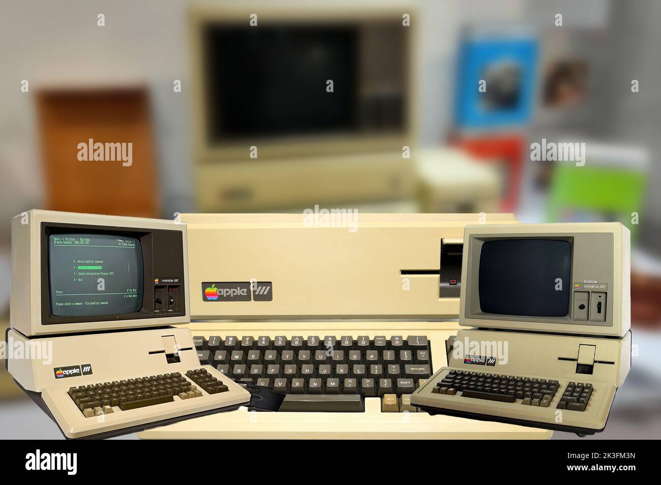 The Apple III produced by Apple Computer from 1980 to 1984 as a successor to the Apple II. It was the first Apple computer designed for business Stock Photo
