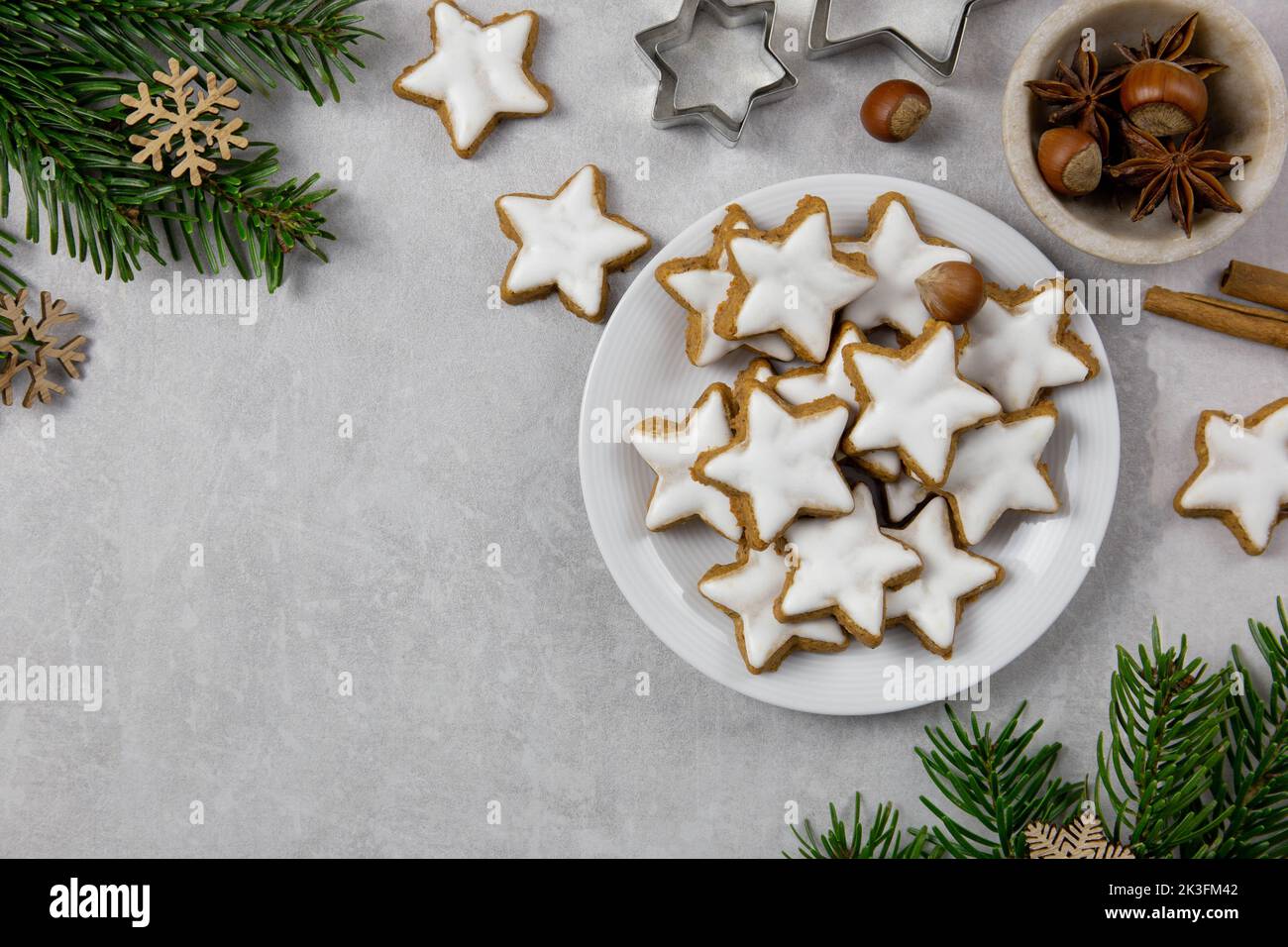 Christmas traditional German cookies, cinnamon stars with hazelnuts