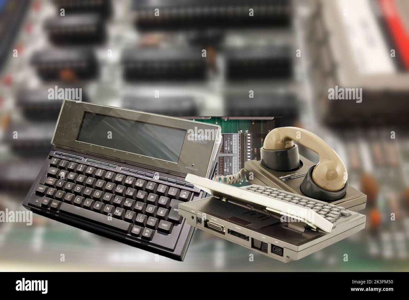 The Olivetti M10 is one of the first personal laptops developed by Olivetti in 1983. Stock Photo