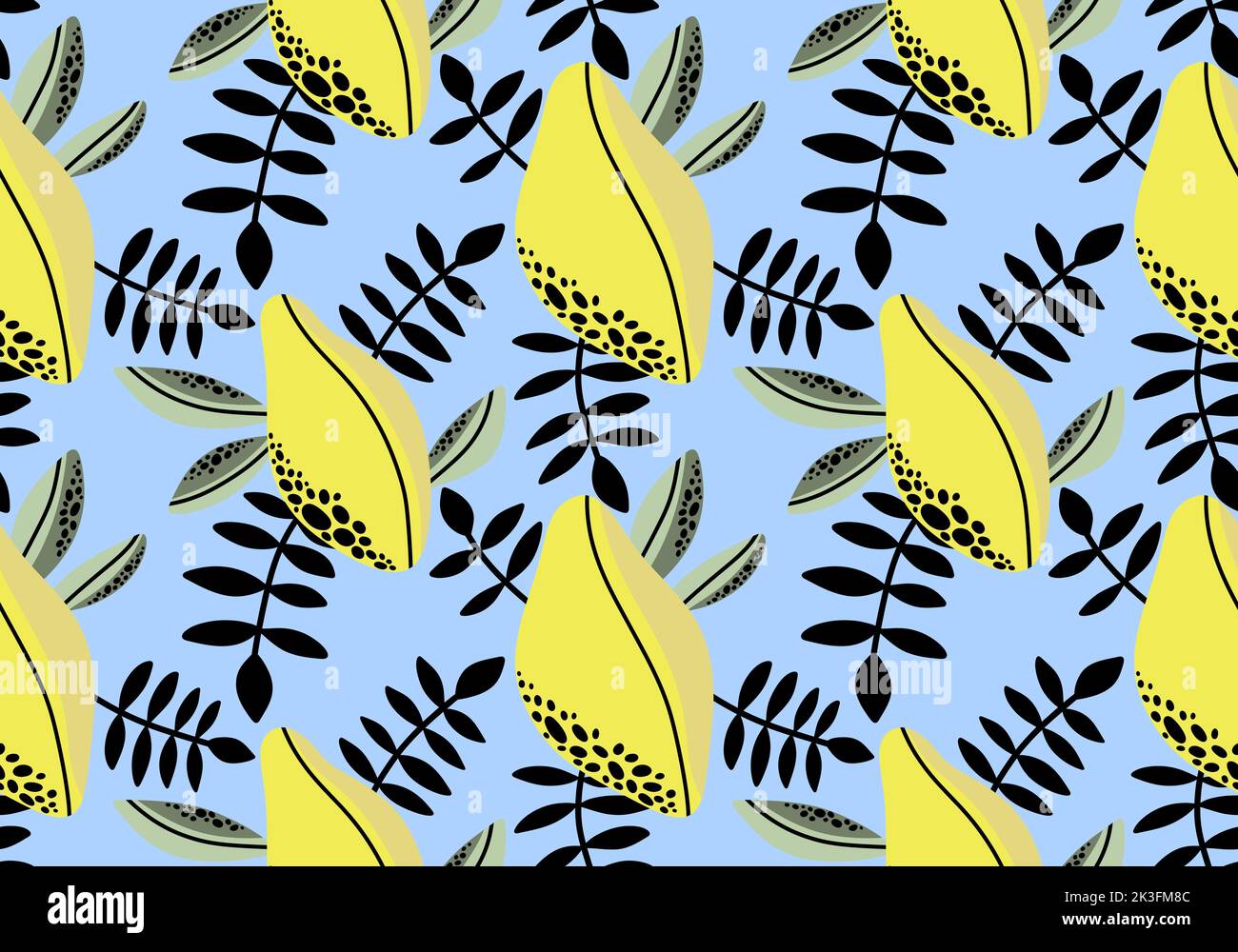 Summer fruit seamless doodle cartoon polka dots lemon pattern for ...