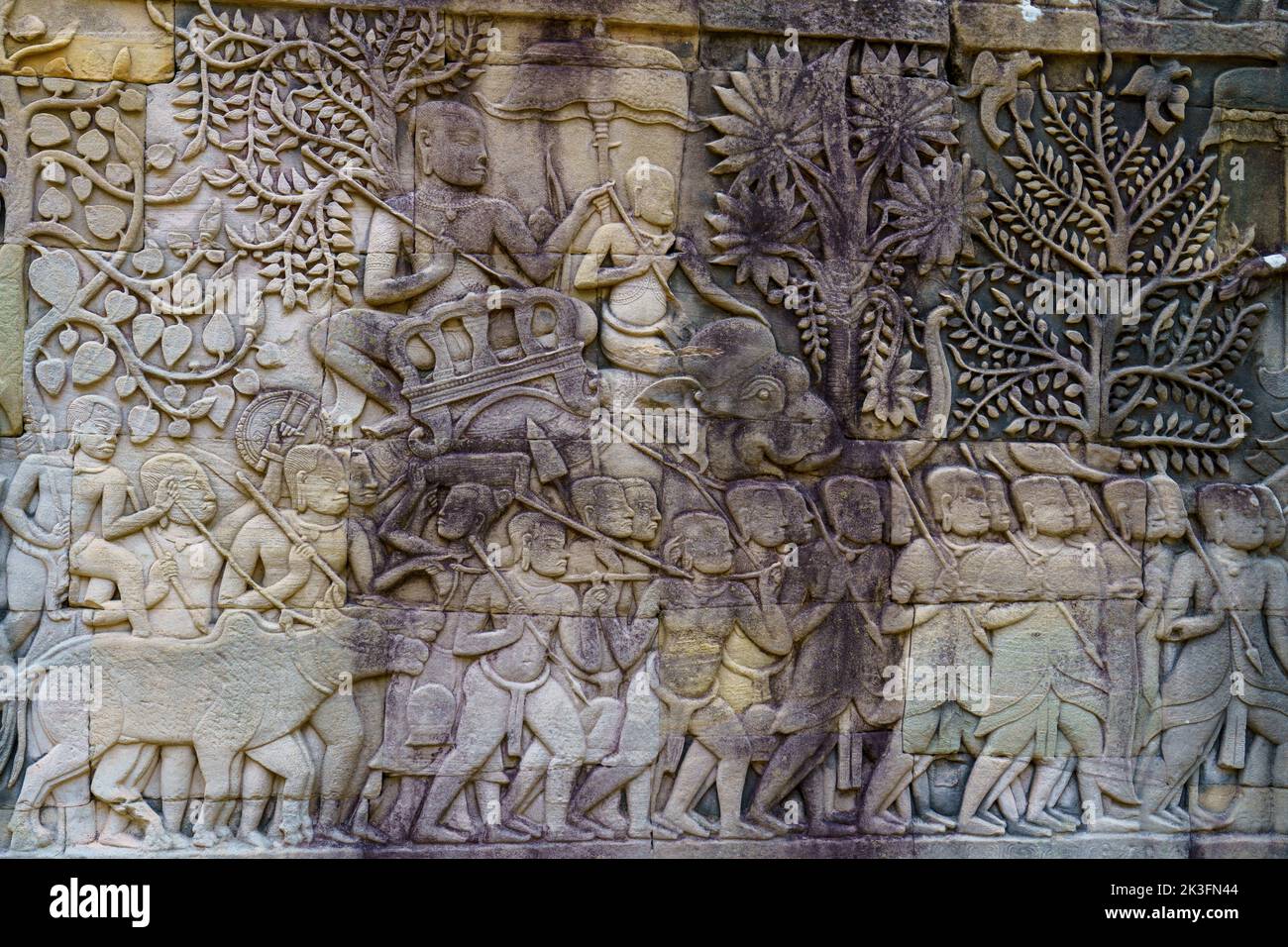 Cambodia. Siem Reap. The archaeological park of Angkor. A bas relief at Bayon Temple 12th century Hindu temple Stock Photo