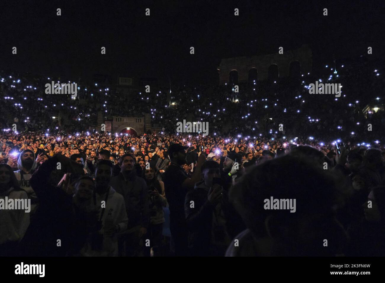 Arena, Verona, Italy, September 25, 2022, Marracash - pubblico  during  Marracash 'IN PERSONA TOUR' - Italian singer Music Concert Stock Photo