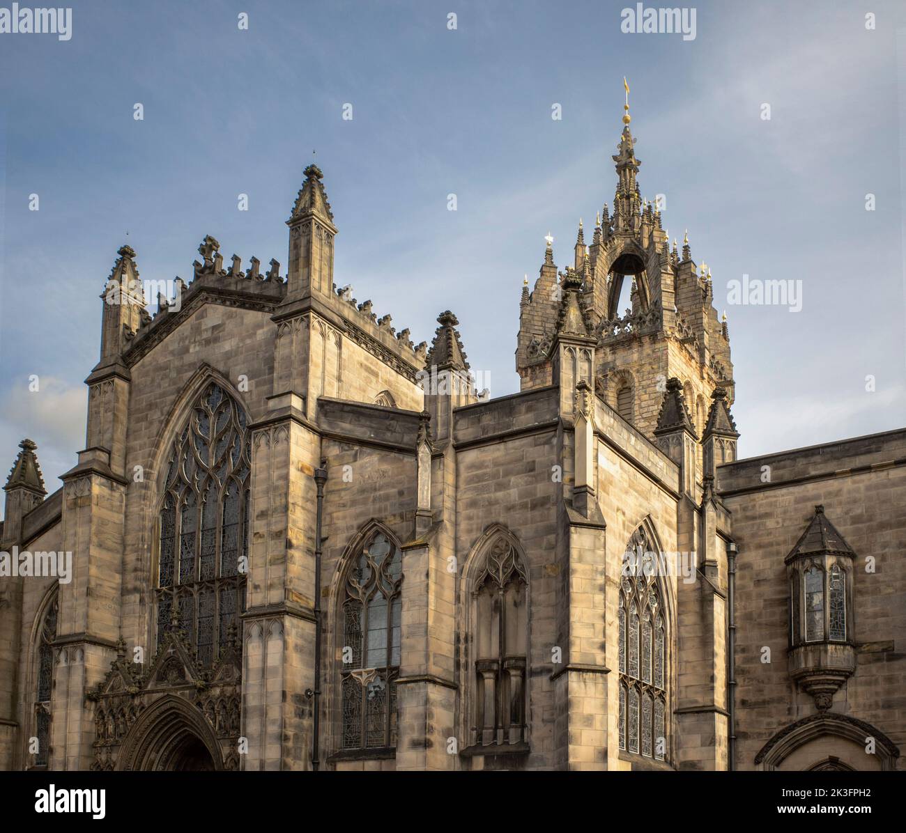 St Giles' Cathedral, or the High Kirk of Edinburgh, is a parish church of the Church of Scotland in the Royal Mile. Stock Photo