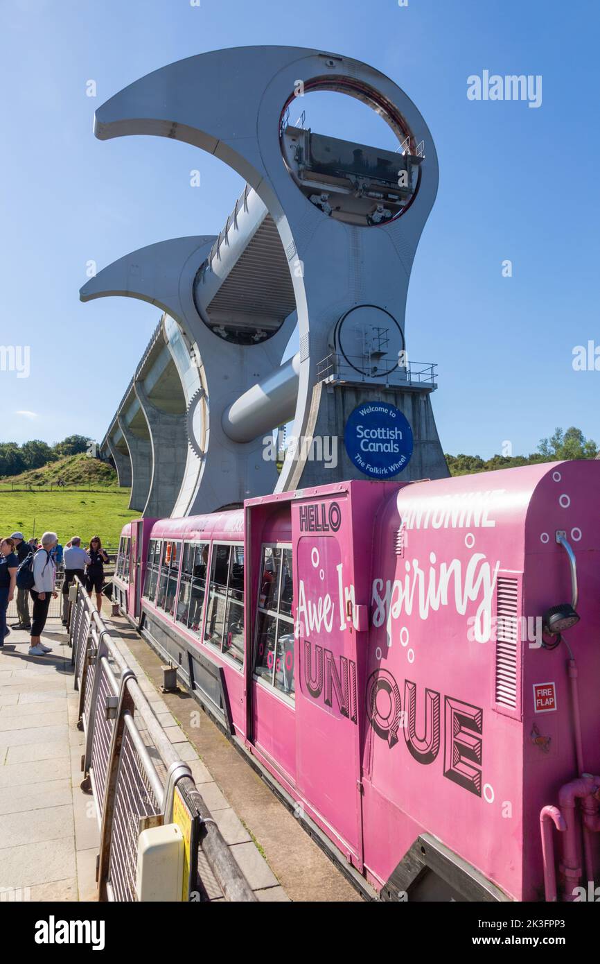 Tourist canal boat at the Falkirk Wheel, Falkirk, Scotland, UK 2022