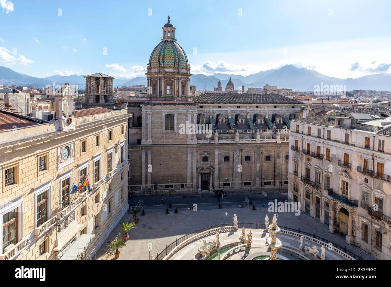 Palermo, Italy - July 7, 2020: Panoramic view of Piazza Pretoria or Piazza della Vergogna, Palermo, Sicily Stock Photo