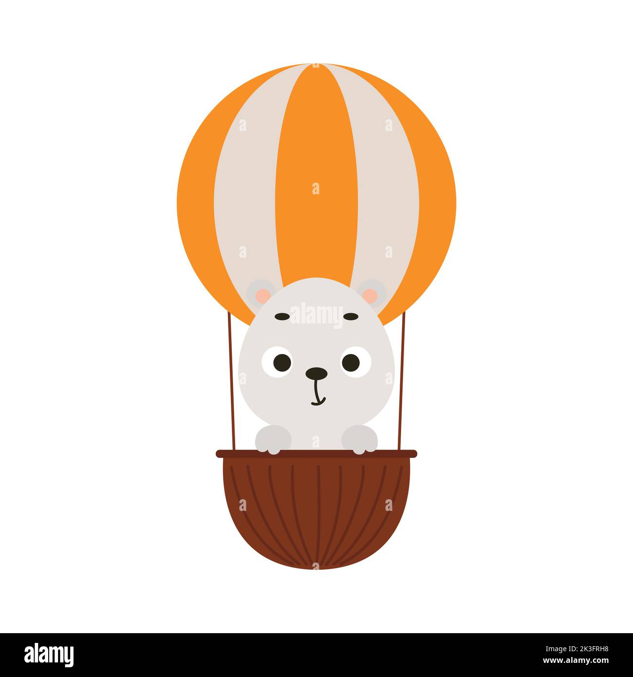 Cute little polar bear flying on hot air balloon. Cartoon animal ...