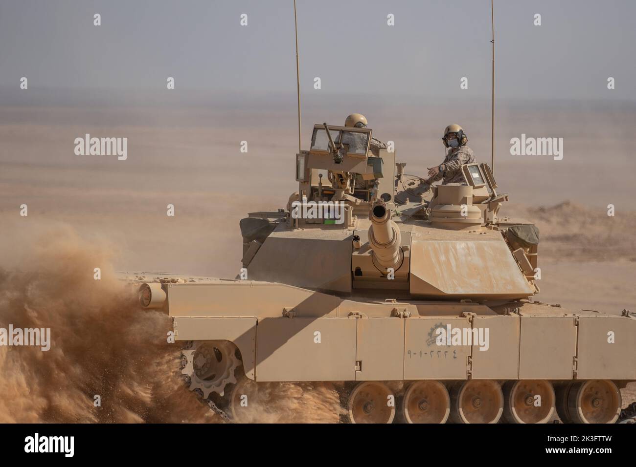 Soldiers from the Royal Saudi Land Forces, conduct armored assault movements with their M1 Abrams tank during Exercise Eager Lion in Jordan, Sept. 11, 2022. Eager Lion 22 is a multilateral exercise hosted by the Hashemite Kingdom of Jordan, designed to exchange military expertise, and improve interoperability among partner nations. (U.S. Army photo by Sgt. Nicholas Ramshaw) Stock Photo