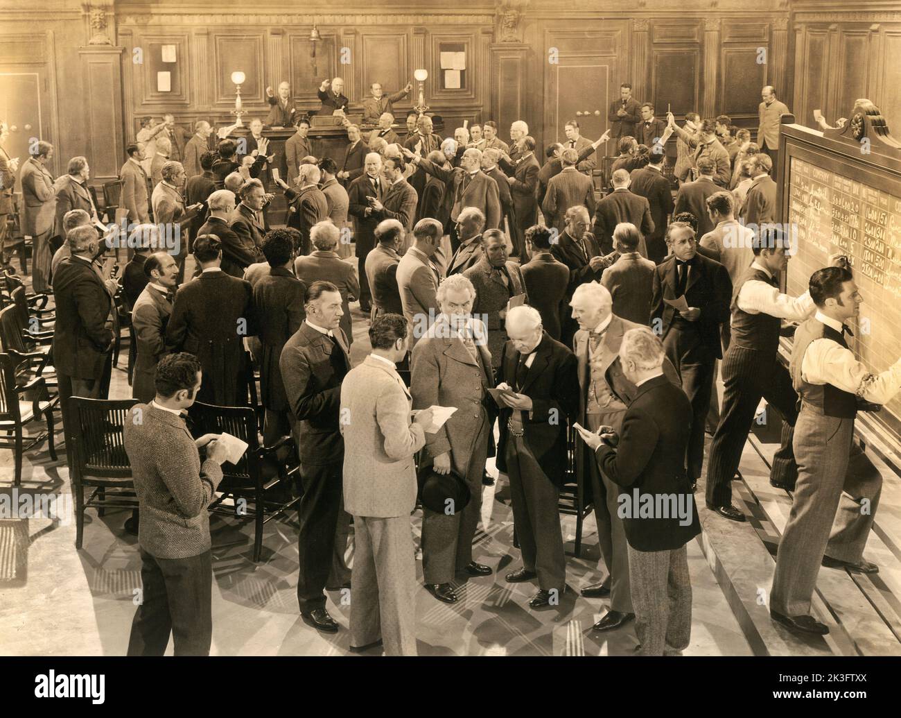 Stock Market Scene, on-set of the Film, 'Gold Is Where You Find It', Warner Bros., 1938 Stock Photo