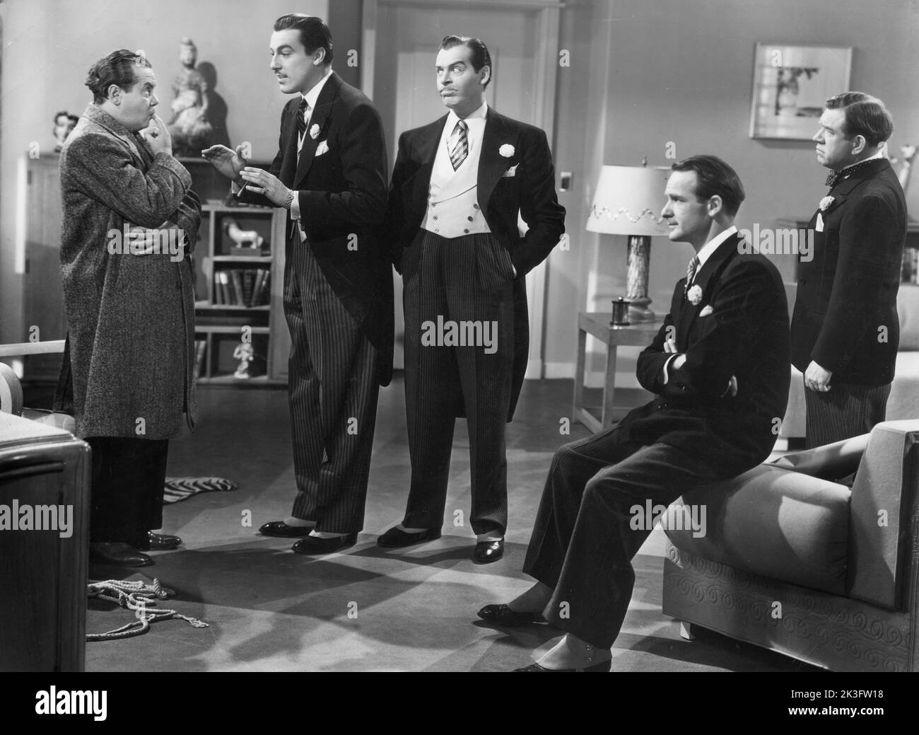 Steven Geray, Milton Berle, Cesar Romero, Matt McHugh, on-set of the Film, 'A Gentleman at Heart', 20th Century-Fox, 1942 Stock Photo