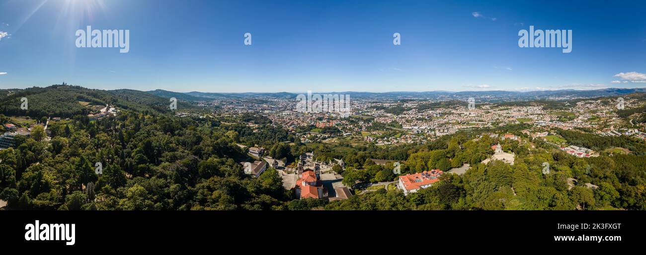 Aerial panoramic view of Bom Jesus church and city of Braga, Portugal Stock Photo