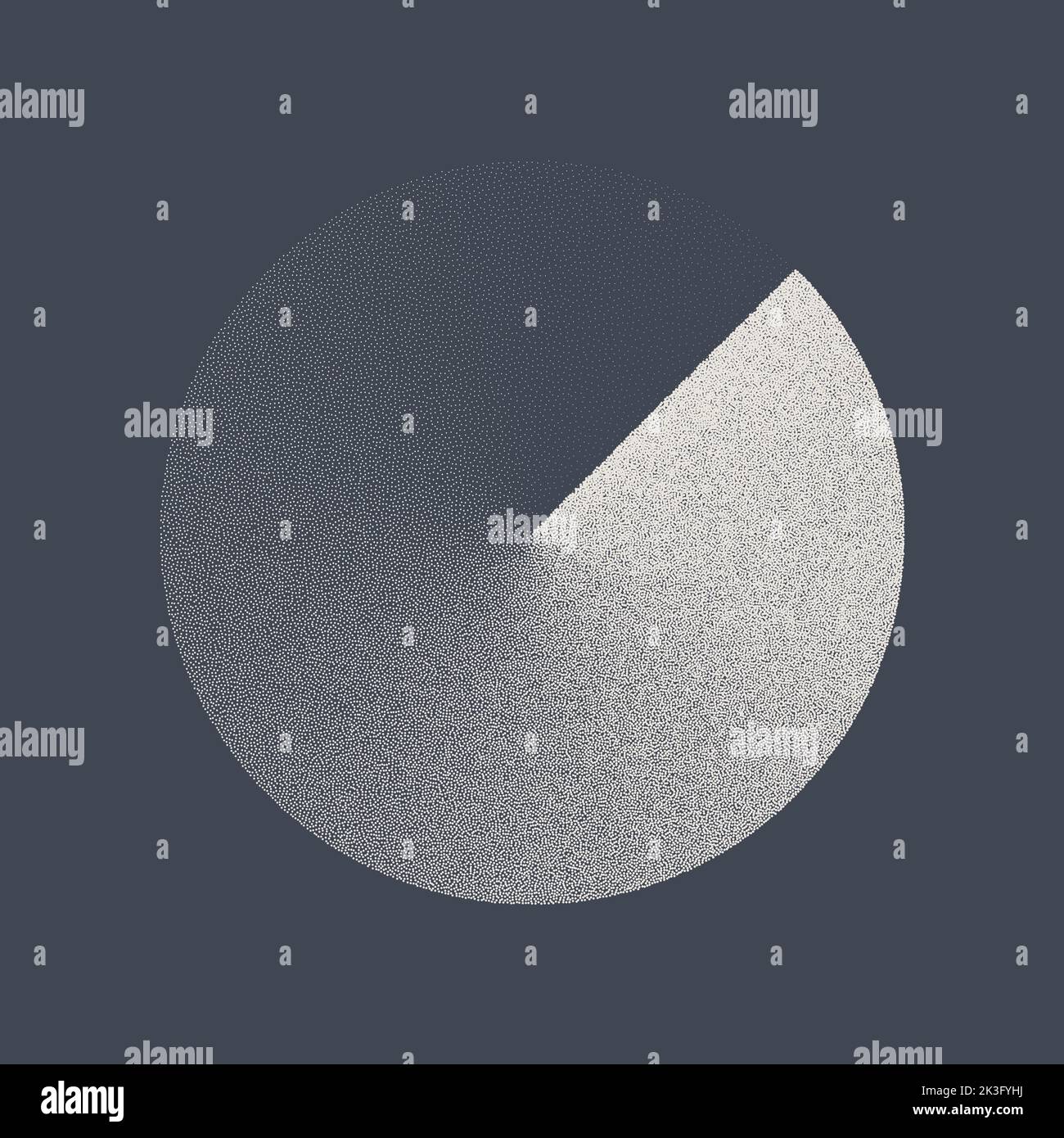 Round shaped dotted object, stipple elements. Fading gradient. Stippling, dotwork drawing, shading using dots. Pixel disintegration, halftone effect Stock Vector