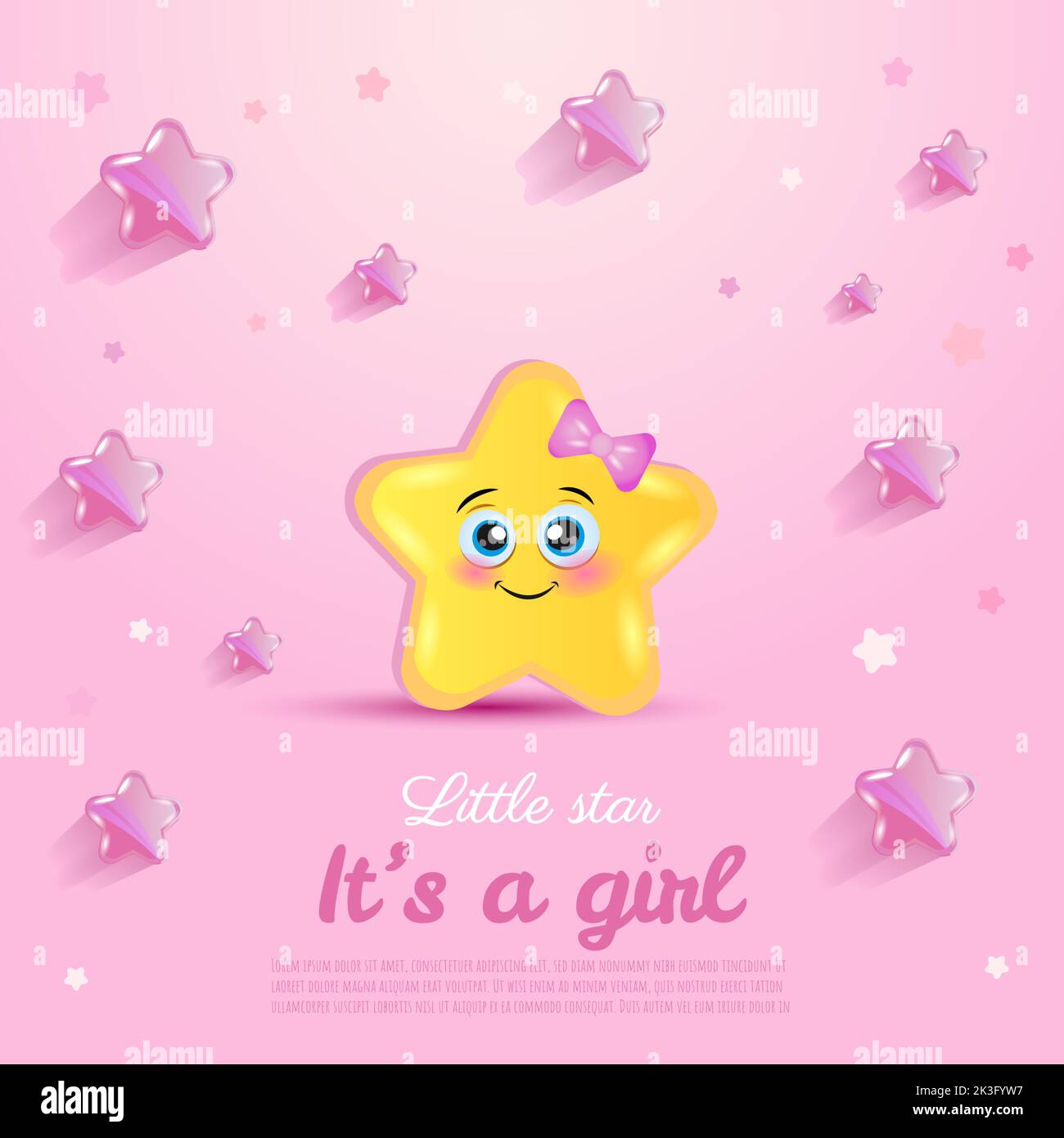 Baby Girl Shower Invitation Card Design with cute little star . Vector ...