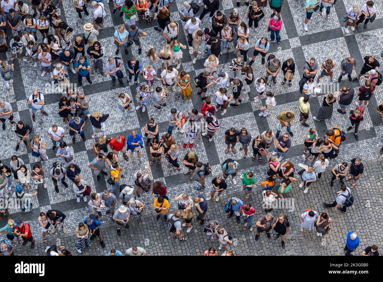 Prague, Czech Republic - 5 September 2022: Large and diverse group of people seen from above Stock Photo