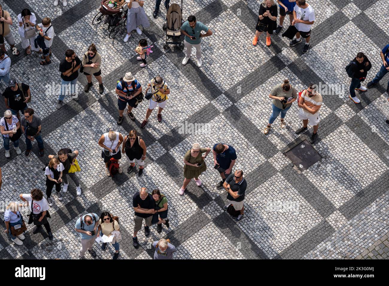 Prague, Czech Republic - 5 September 2022: Large and diverse group of people seen from above Stock Photo