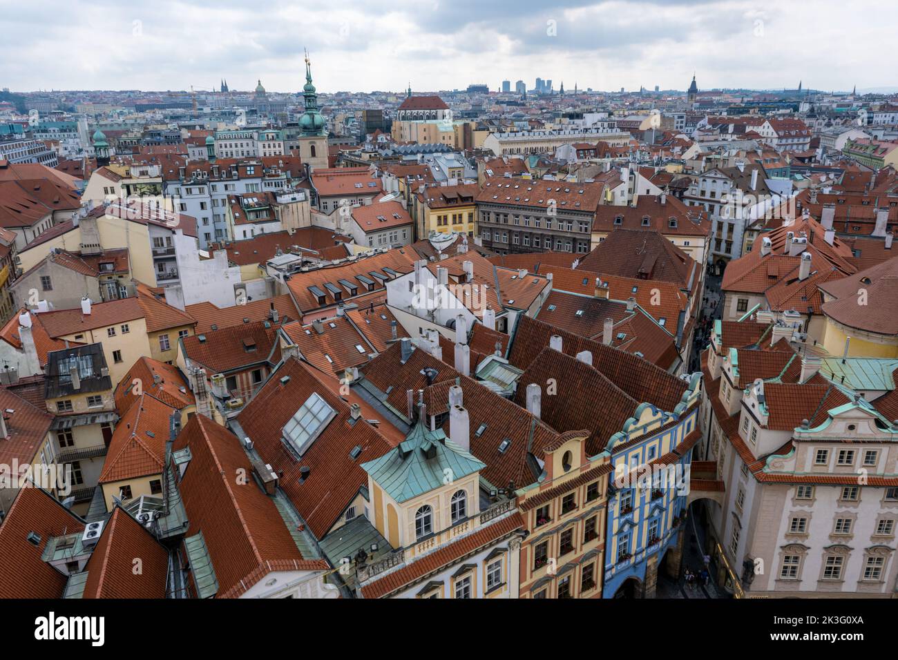 Prague, Czech Republic - 5 September 2022: Panoramic aerial view of Prague from Old Town Hall Stock Photo