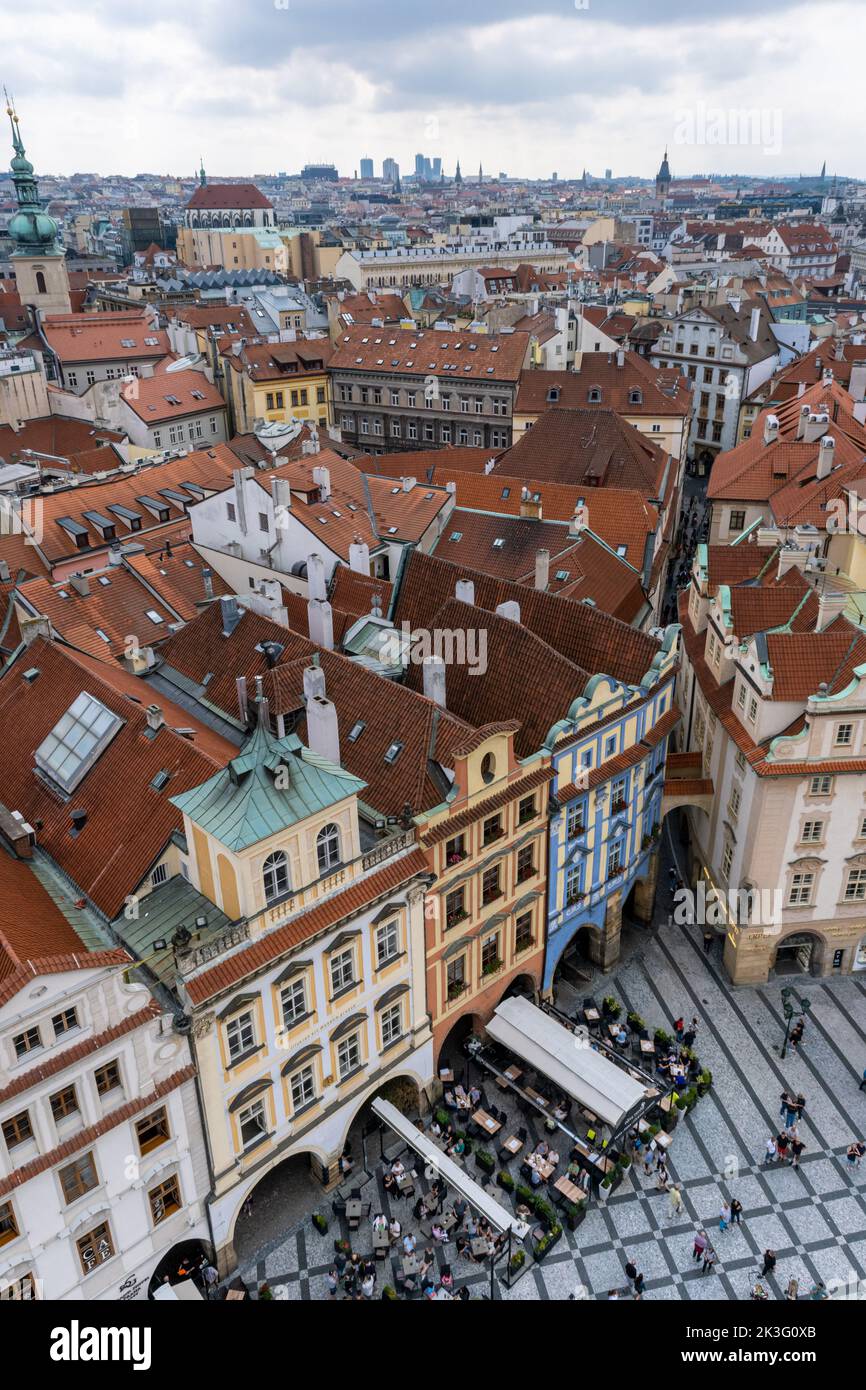 Prague, Czech Republic - 5 September 2022: Panoramic aerial view of Prague from Old Town Hall Stock Photo