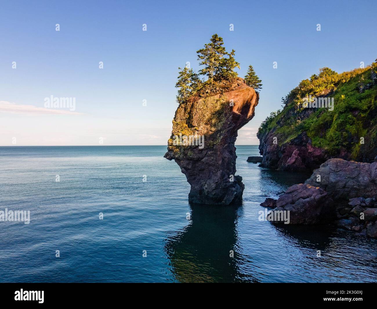 Scenic Aerial view of Quaco Head rock UNESCO Fundy Biosphere Reserve in Canada Stock Photo