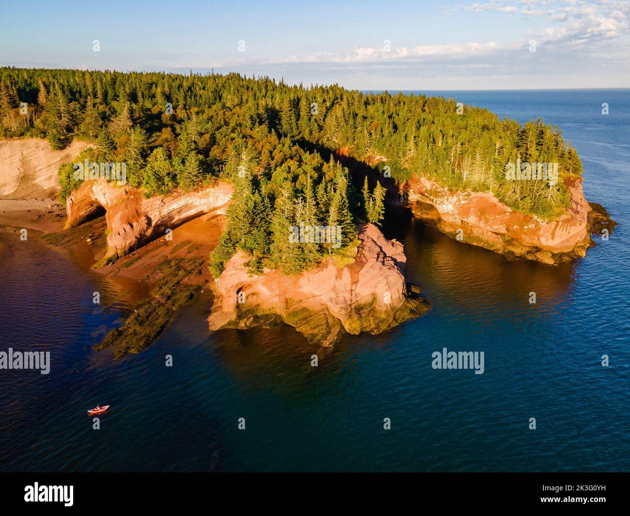 Beautiful sunset view of St Martins Sea Caves at Fundy national park Canada from above Stock Photo