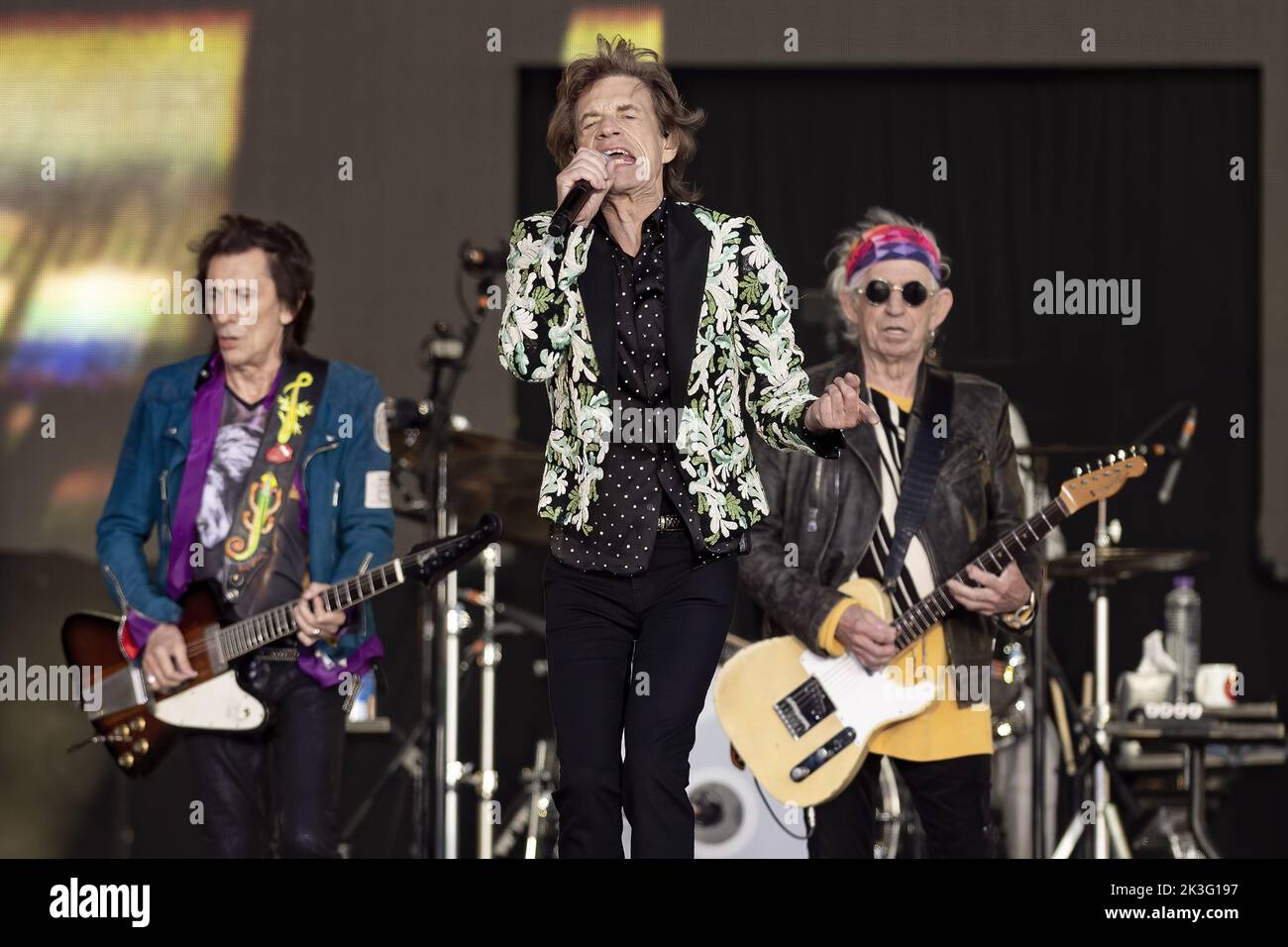 LONDON, ENGLAND: The Rolling Stones perform on the Great Oak Stage at the British Summer Time Festival in Hyde Park. Featuring: Ronnie Wood, Mick Jagger, Keith Richards Where: London, United Kingdom When: 25 Jun 2022 Credit: Neil Lupin/WENN Stock Photo