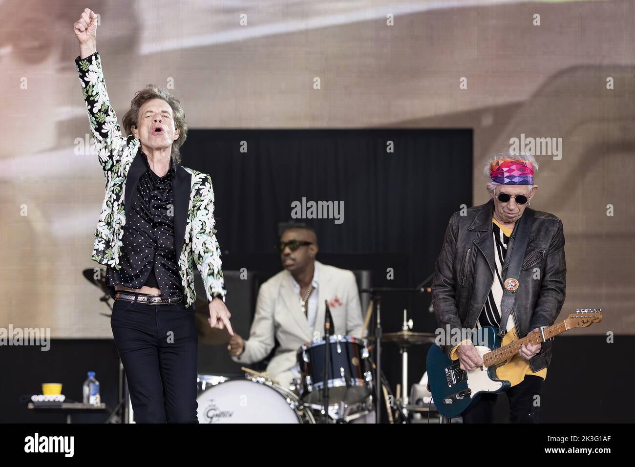 LONDON, ENGLAND: The Rolling Stones perform on the Great Oak Stage at the British Summer Time Festival in Hyde Park. Featuring: Mick Jagger, Steve Jordan, Keith Richards Where: London, United Kingdom When: 25 Jun 2022 Credit: Neil Lupin/WENN Stock Photo