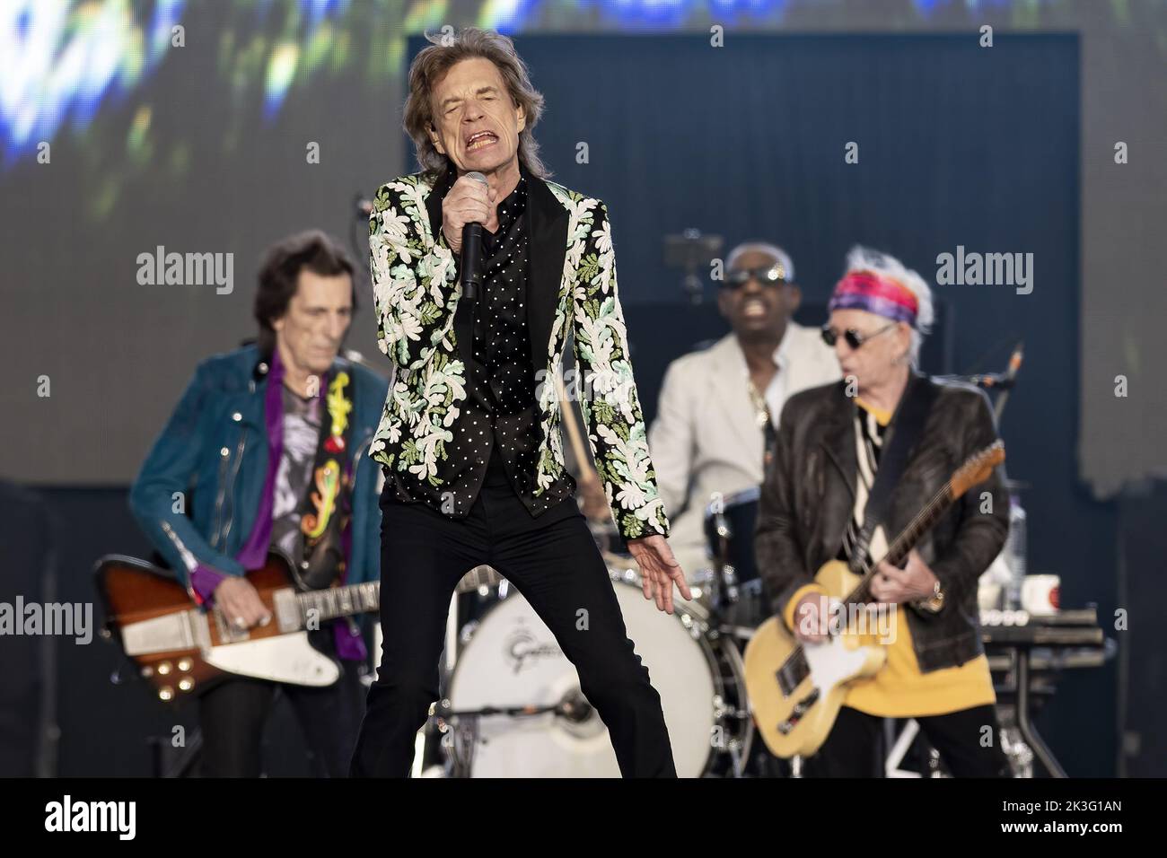 LONDON, ENGLAND: The Rolling Stones perform on the Great Oak Stage at the British Summer Time Festival in Hyde Park. Featuring: Ronnie Wood, Mick Jagger, Steve Jordan, Keith Richards Where: London, United Kingdom When: 25 Jun 2022 Credit: Neil Lupin/WENN Stock Photo