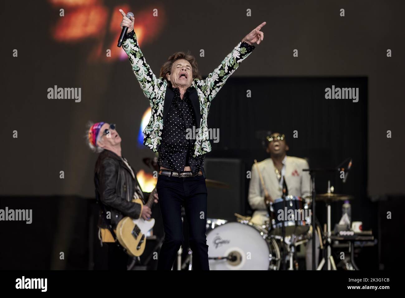 LONDON, ENGLAND: The Rolling Stones perform on the Great Oak Stage at the British Summer Time Festival in Hyde Park. Featuring: Keith Richards, Mick Jagger, Steve Jordan Where: London, United Kingdom When: 25 Jun 2022 Credit: Neil Lupin/WENN Stock Photo