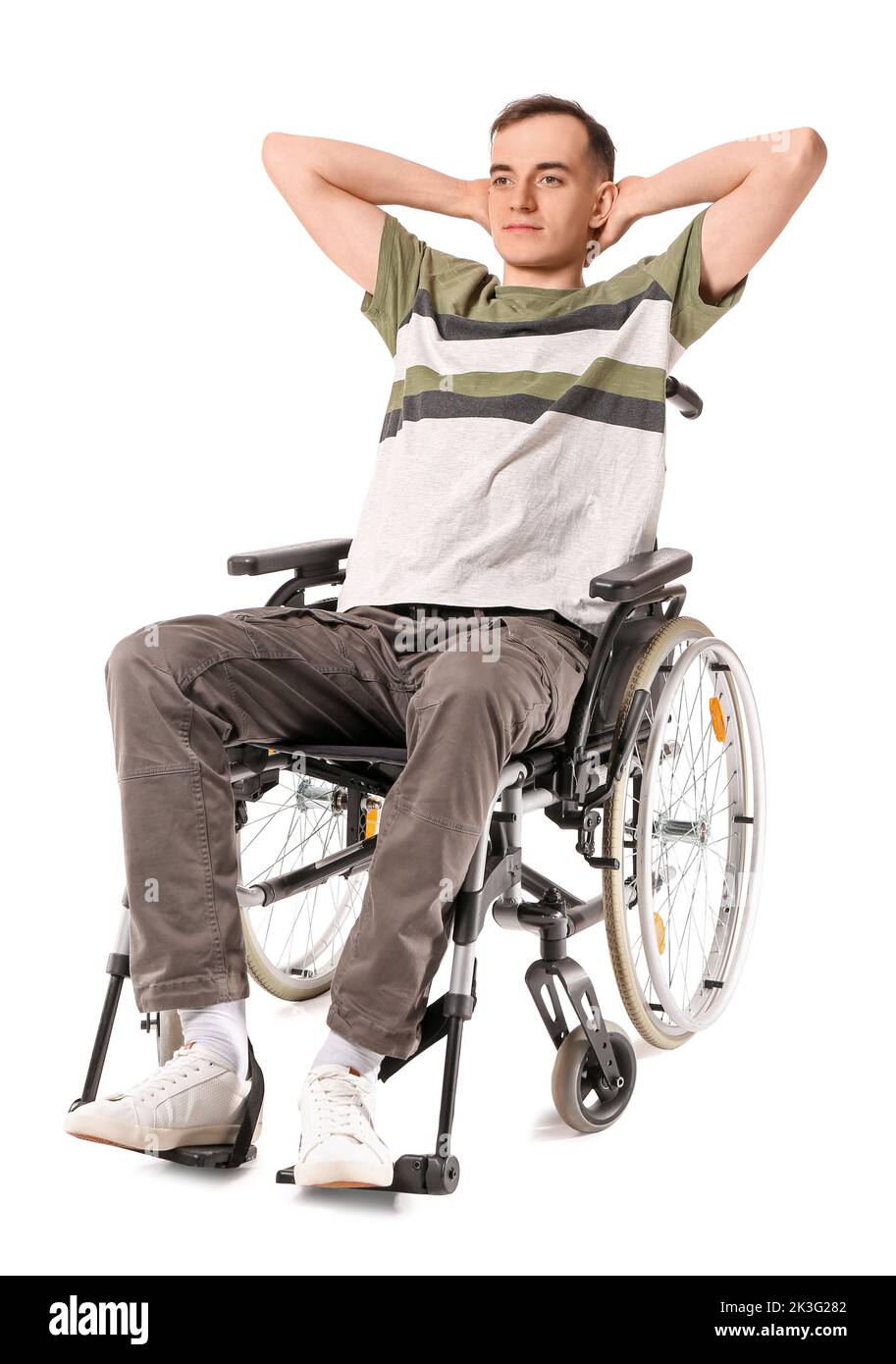 Young man in wheelchair isolated on white Stock Photo - Alamy