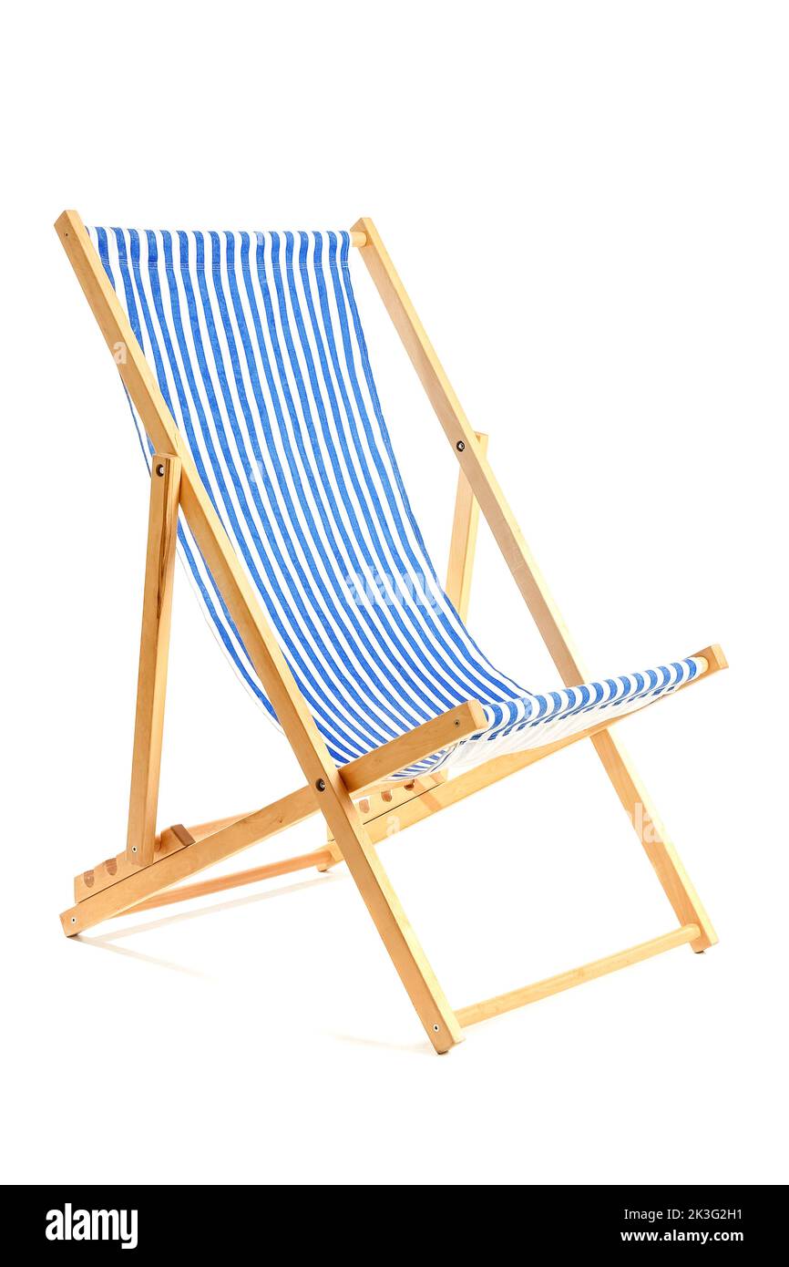 Beach deck chair isolated on white Stock Photo - Alamy