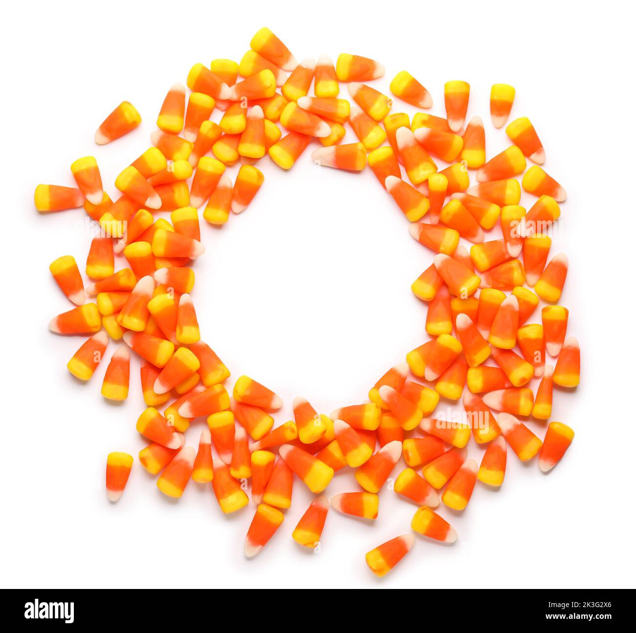 Frame made of Halloween candy corns on white background Stock Photo Alamy