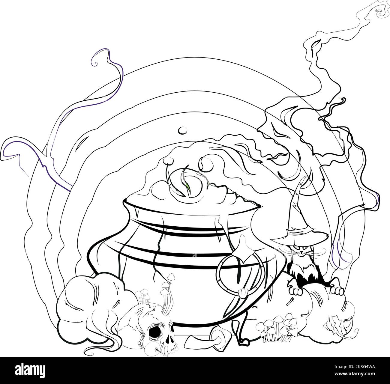 Trick or Treat coloring page. Halloween coloring page for kids. Cartoon
