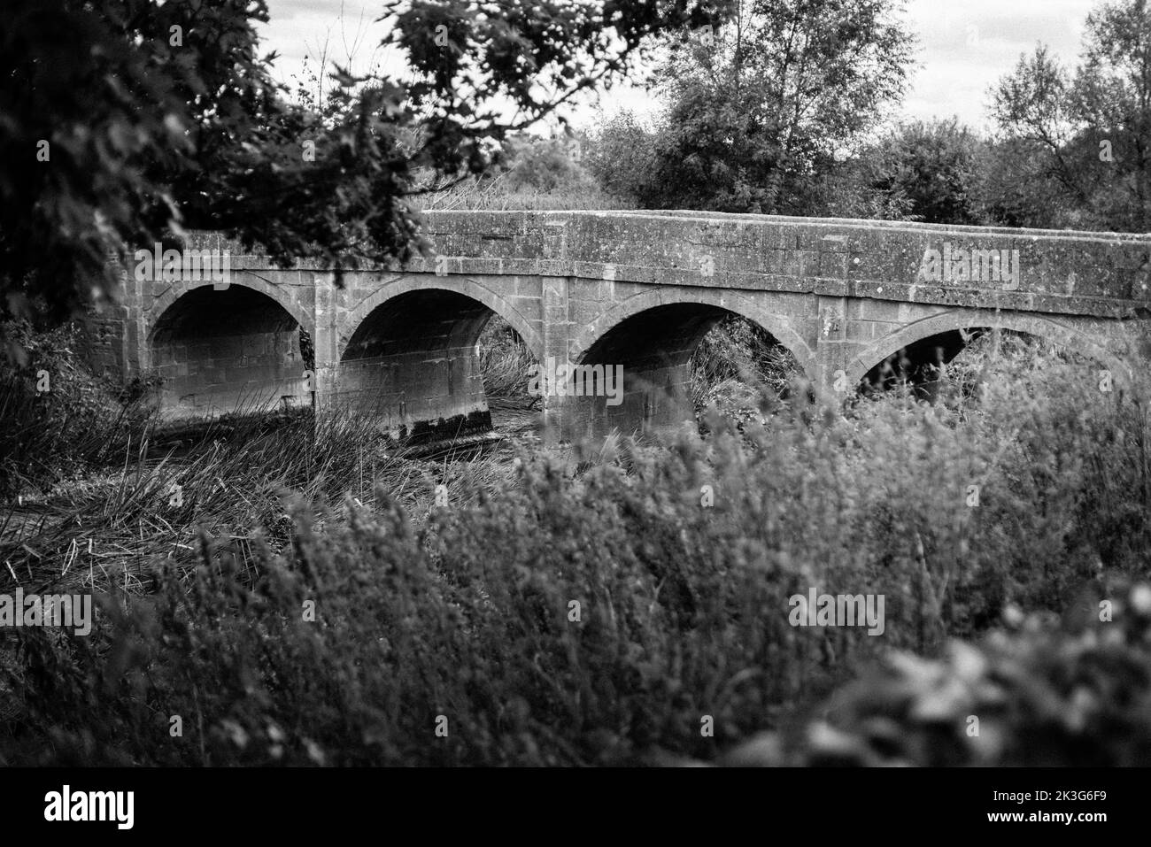The old arched stone bridge crossing the River Avon in Reybridge (Rey Bridge) near Lacock, Wiltshire, England Stock Photo