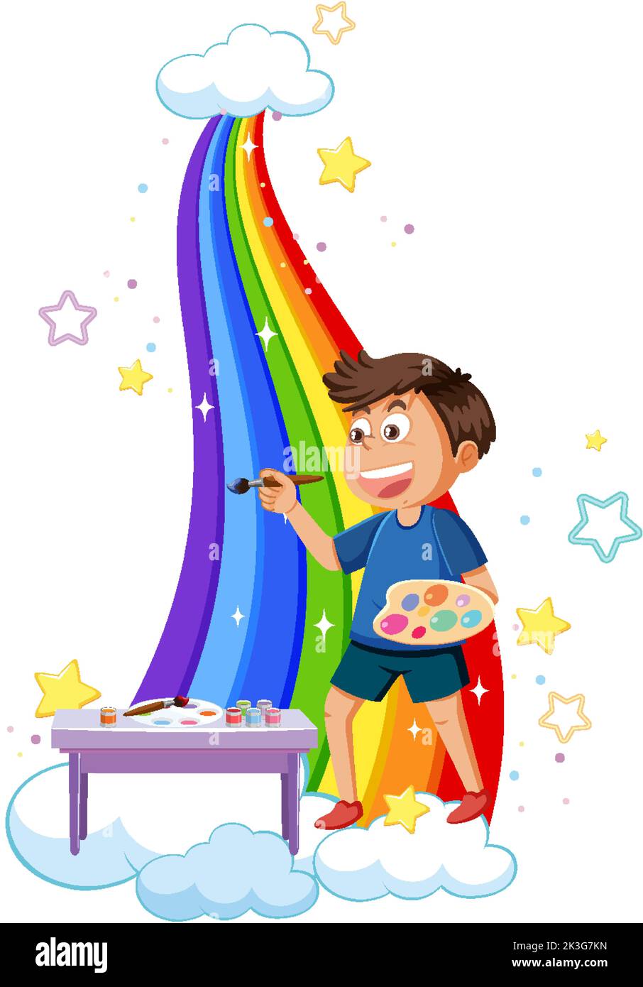 Happy kids on rainbow illustration Stock Vector Image & Art - Alamy