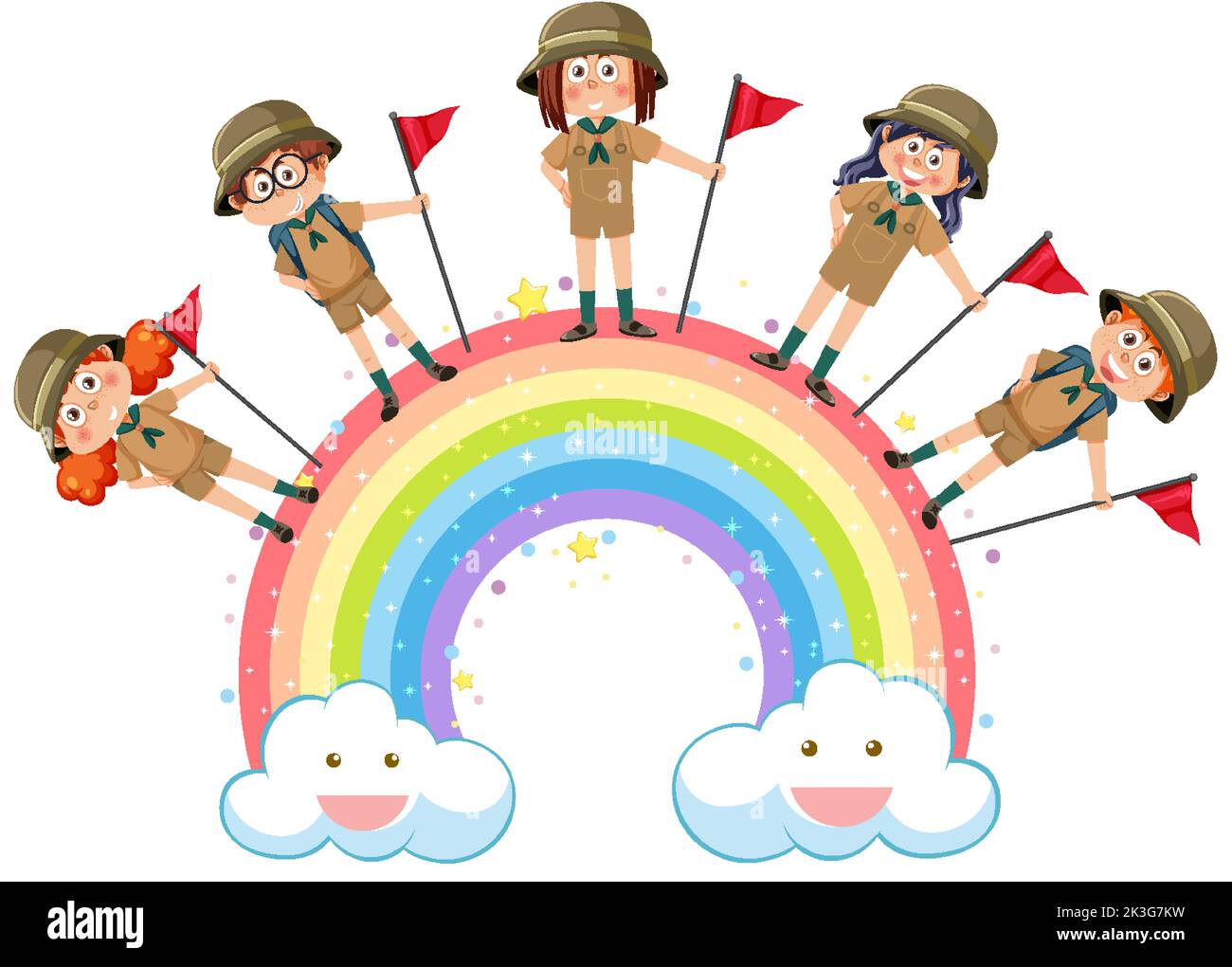 Happy children with rainbow illustration Stock Vector Image & Art - Alamy
