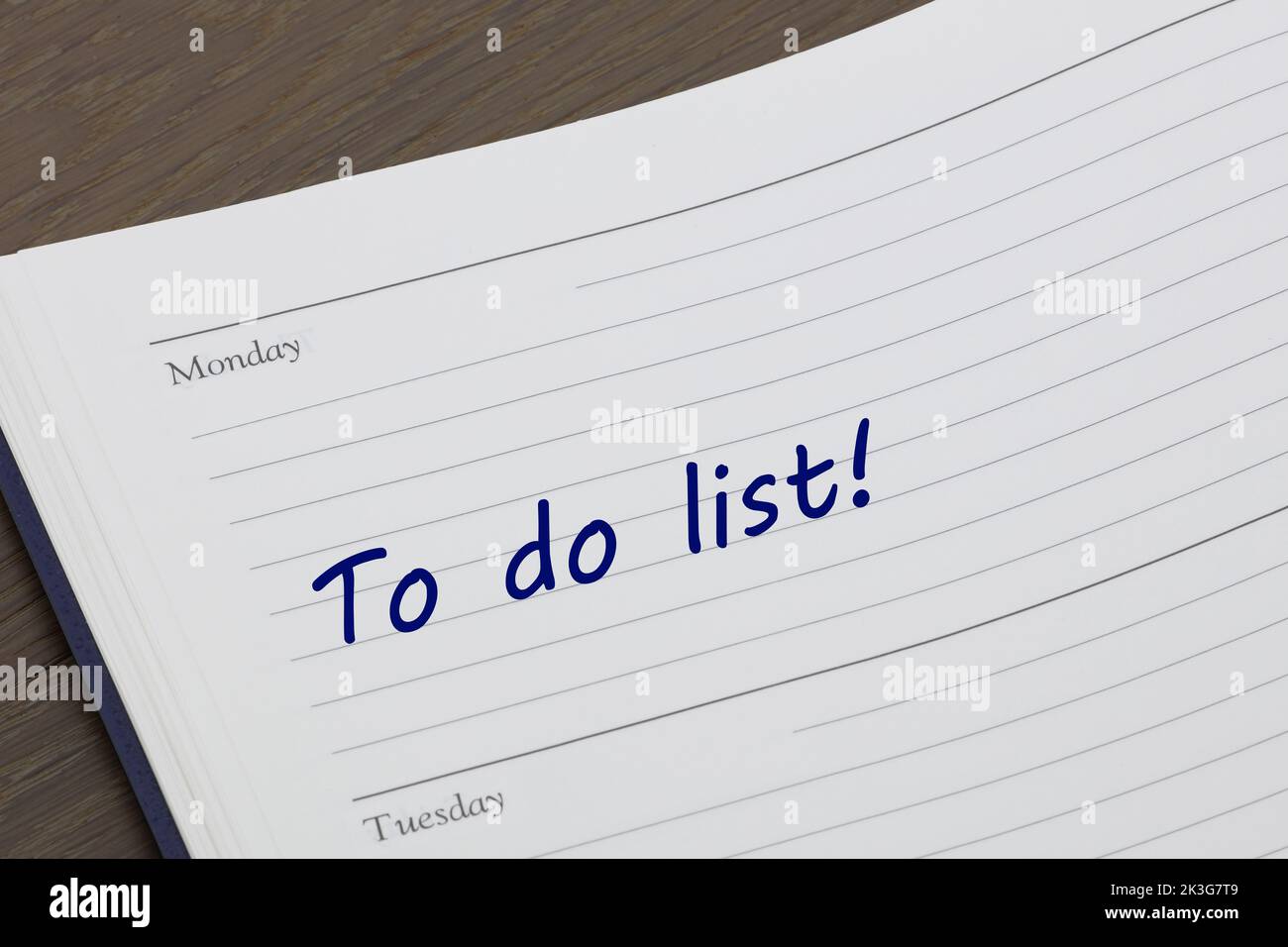 To do list diary reminder open on desk Stock Photo