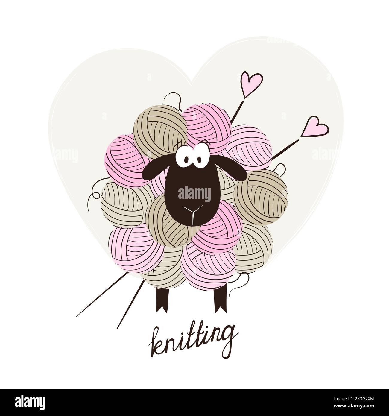 Funny sheep made of yarn balls. Vector cartoon knitting illustration