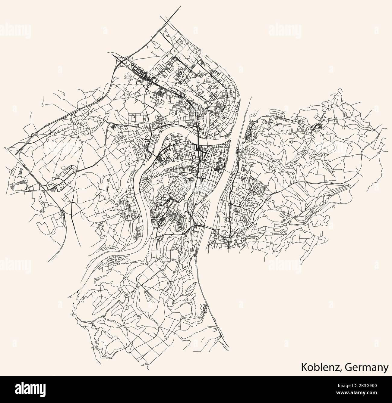 Street roads map of KOBLENZ, GERMANY Stock Vector Image & Art - Alamy