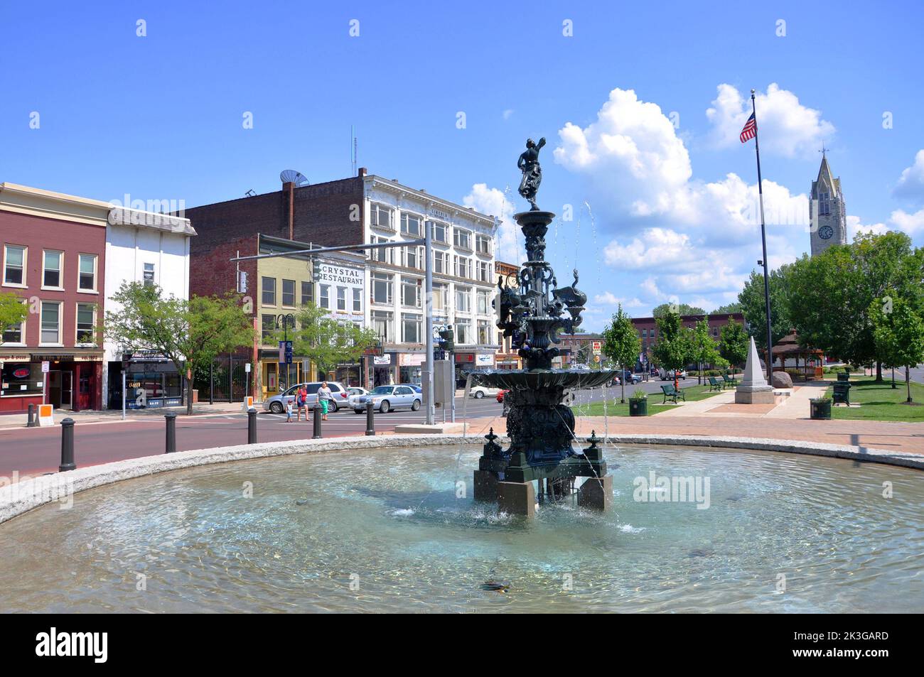 Historic fountain in Public Square in downtown Watertown, Upstate New