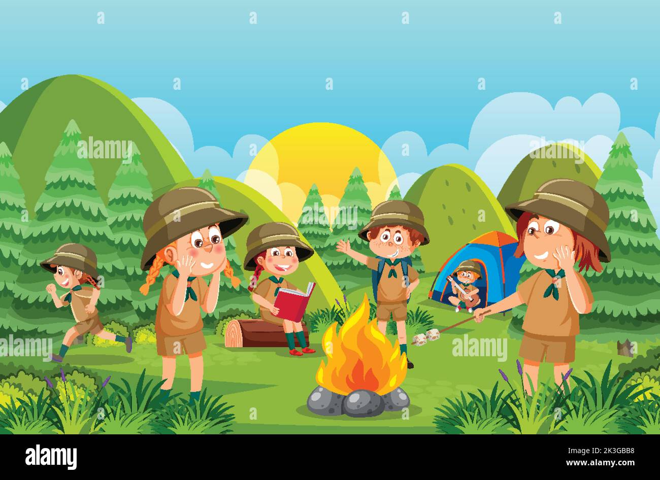 Children camping out forest scene illustration Stock Vector Image & Art ...