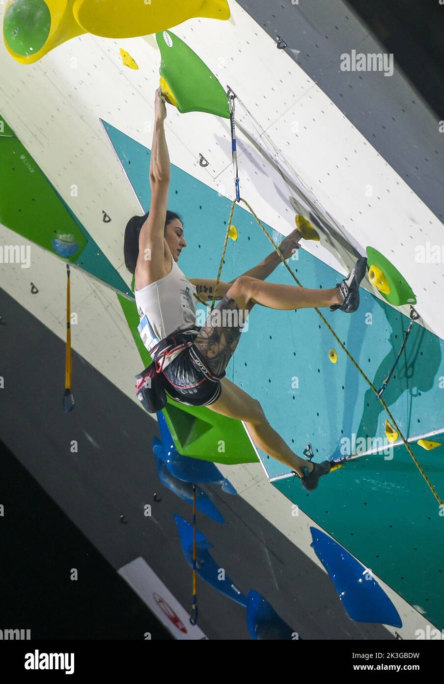 Jakarta, Indonesia. 26th Sep, 2022. Mia Krampl of Slovenia competes during the women's lead final of IFSC Climbing World Cup 2022 in Jakarta, Indonesia, Sept. 26, 2022. Credit: Zulkarnain/Xinhua/Alamy Live News Stock Photo