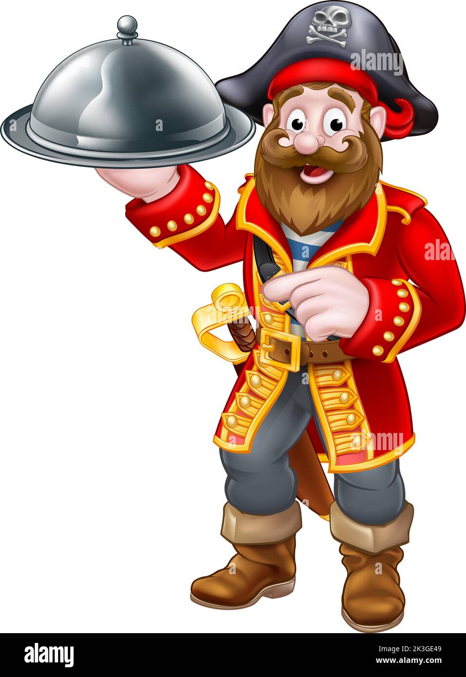 Pirate Captain Chef With Food Cloche Plate Platter Stock Vector