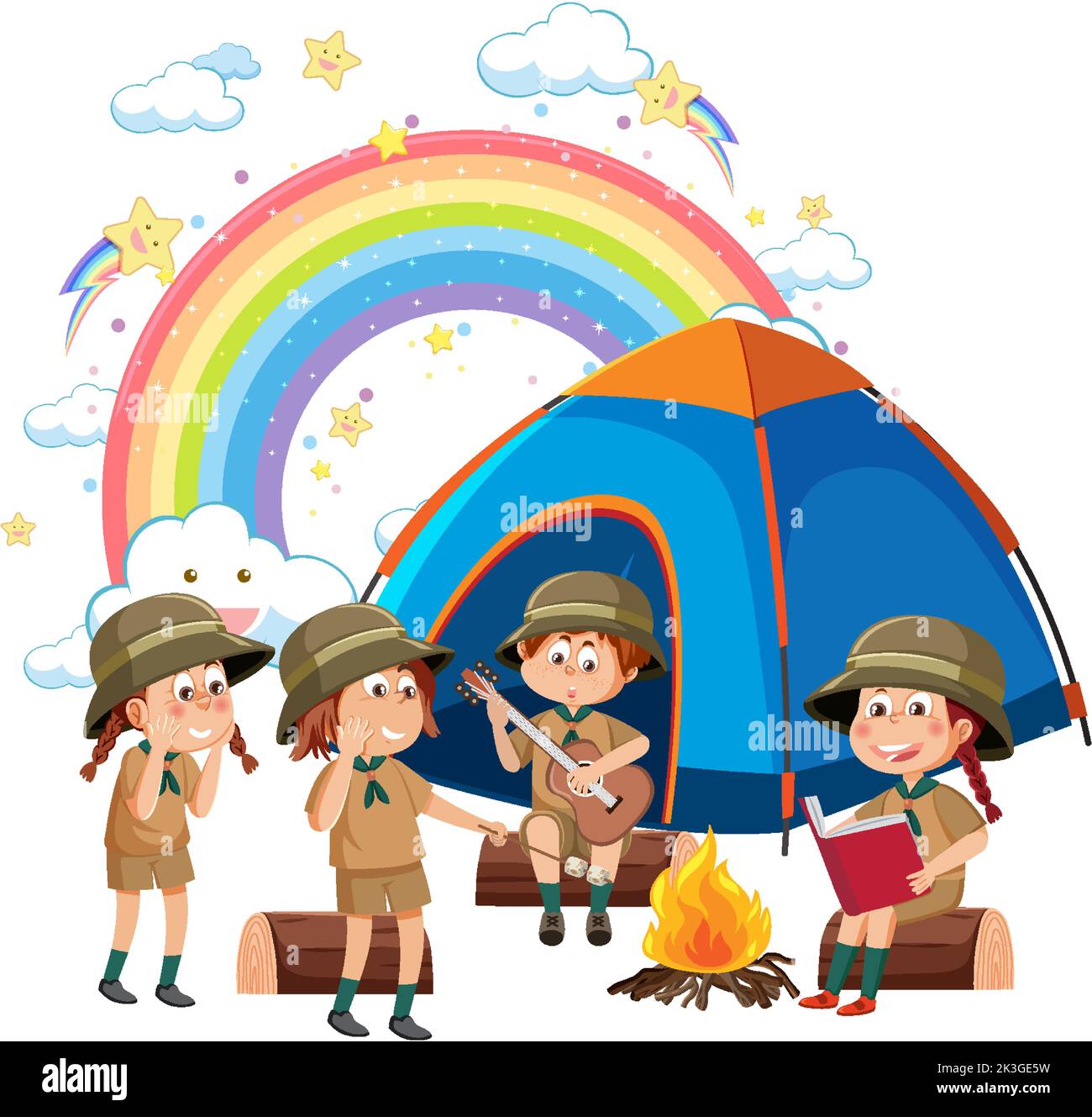 Camping kids with rainbow illustration Stock Vector Image & Art - Alamy