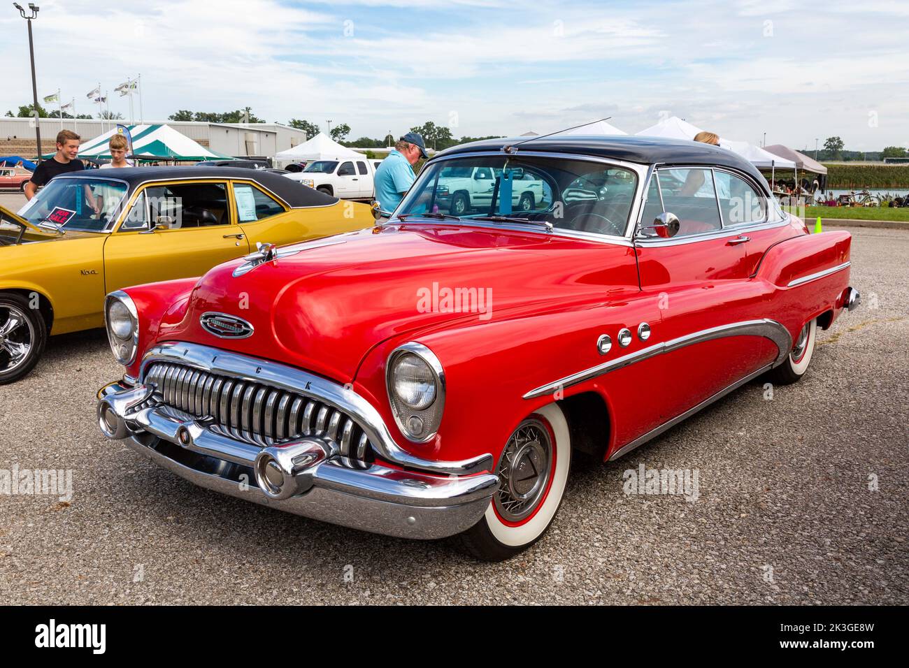 A classic red 1953 Buick Super Riviera coupe on display at the Worldwide Auctioneers 2022 Auburn Auction in Auburn, Indiana, USA. Stock Photo