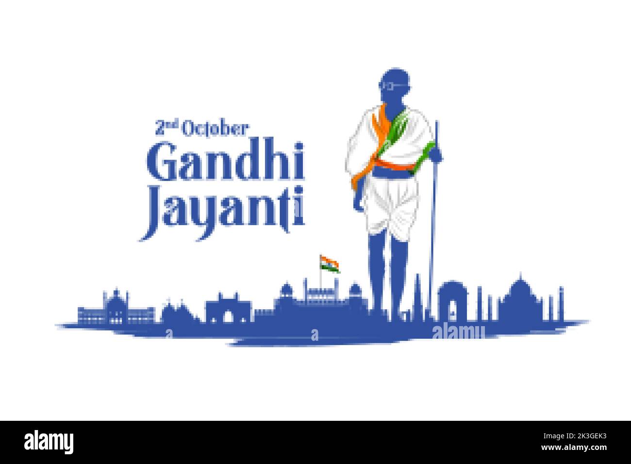 illustration of India background with Nation Hero and Freedom Fighter Mahatma Gandhi popularly known as Bapu for 2nd October Gandhi Jayanti Stock Vector