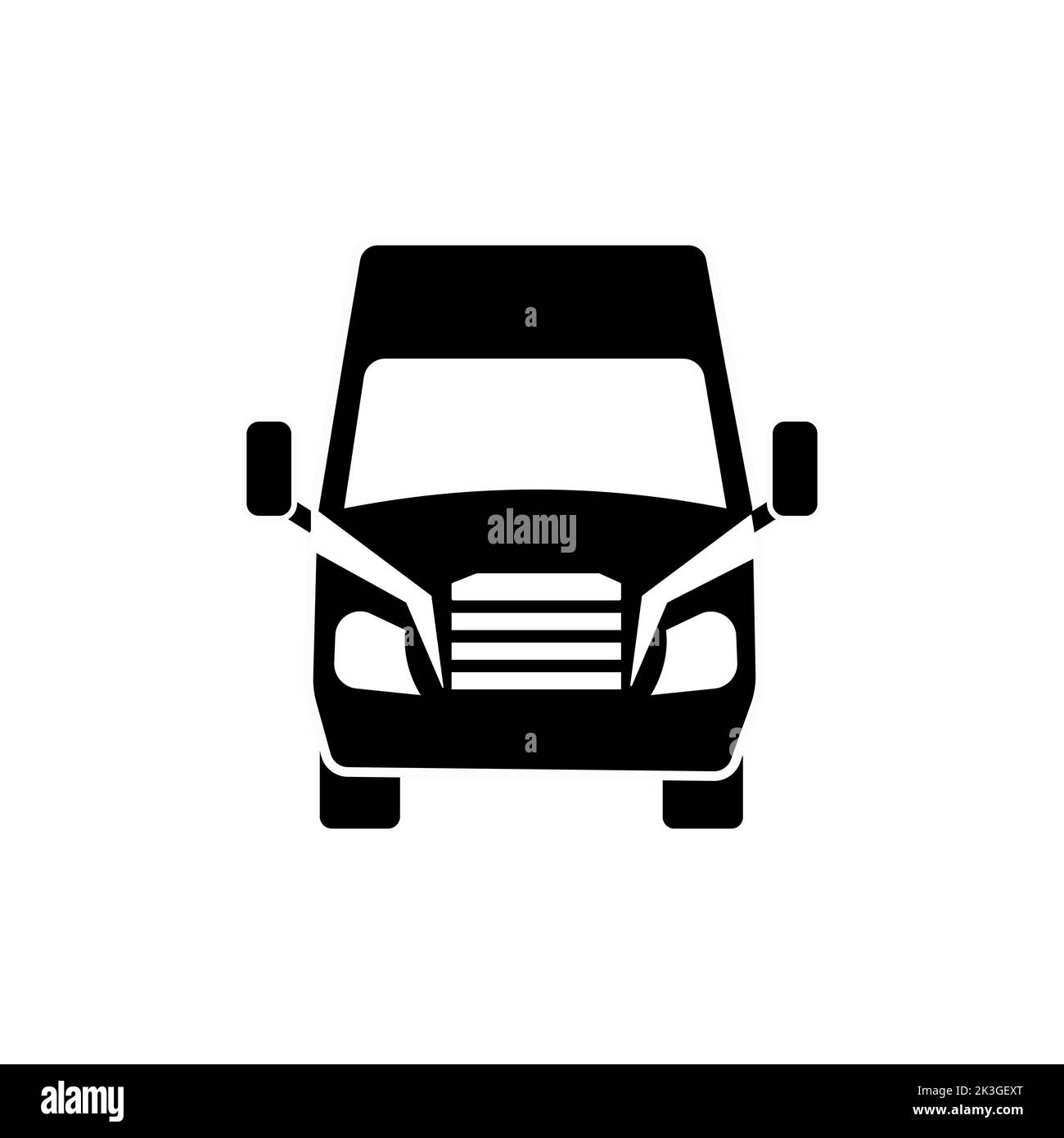 Truck icon front view. Black on White Background With Shadow. Vector Illustration. Stock Vector
